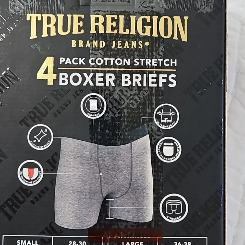 True Religion 4 Pack Boxer Briefs L (36-38) Cotton Stretch Stretch Old Money NEW